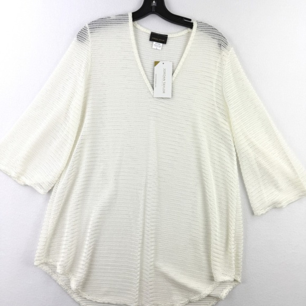 Jordan Taylor Swim Cover‎ Up Size L Mesh Tunic Bell Sleeve Ivory - New W/Tag
